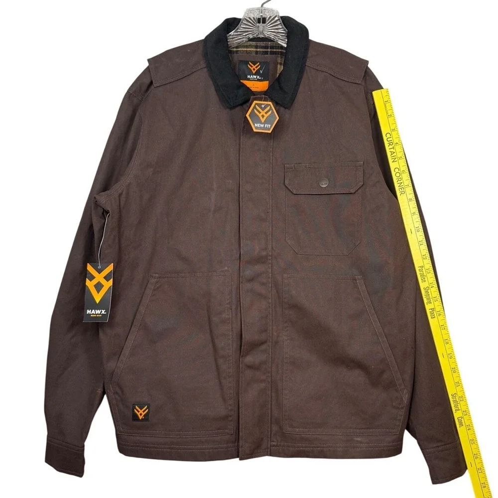 NWT HAWX MEN'S OAKDALE SOLID CHORE COAT, Brown, Size Large